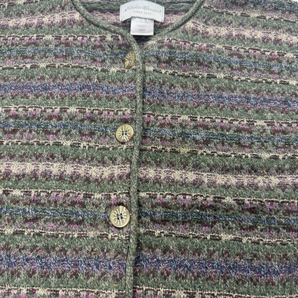 Eddie Bauer Womens L Green Multicolor Fair Isle Long Sleeve Cardigan Sweater - Picture 4 of 5